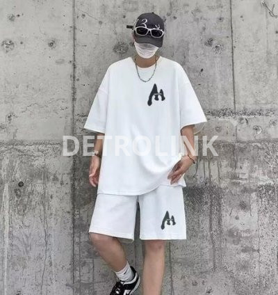 TOUPHY Men's T-Shirts Short Sleeve Shorts Set - White