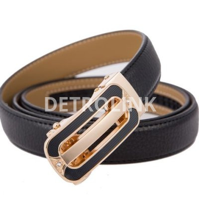 Crowned Ladies Automatic Leather Fashion Jean Belt-Black