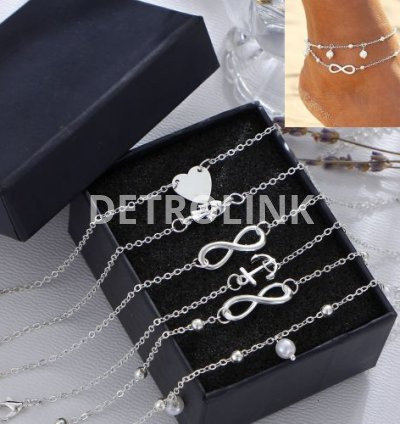 5 In 1 Anklet Bracelet Leg Chain Jewelry Set- 5pc