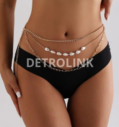 Women Waist Chain Beach Bikini Pearl Body Chain Pendant Gold